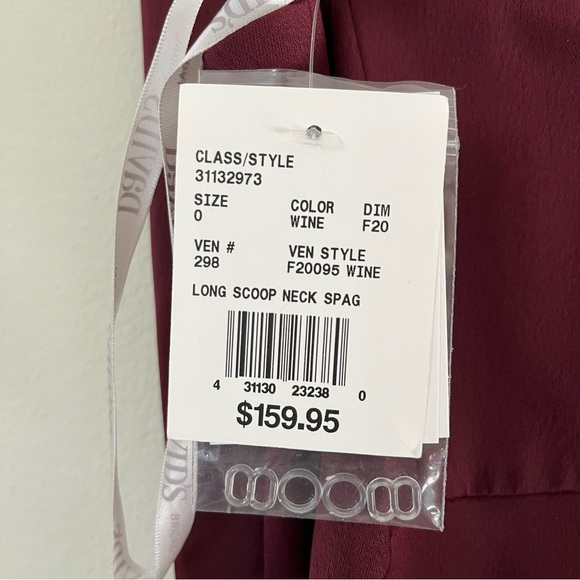 NWT David’s Bridal Wine Red Crepe-back Satin Spaghetti Strap Bridesmaid Dress - Picture 7 of 9